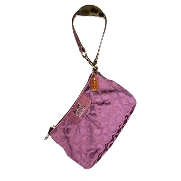Coach Small Dark Pink Handbag Wristlet Fabric with Leather Handle Shoulder Strap - Picture 10 of 12
